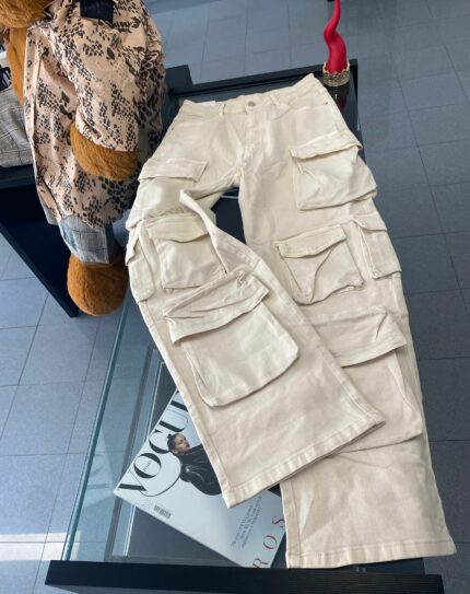 Jeans cargo wide fit, color burro