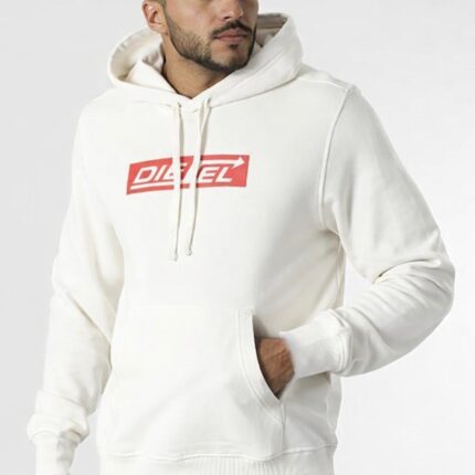Felpa Diesel Bianca con box logo e cappuccio