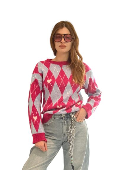 Maglione a rombi con cuori, taglia unica
