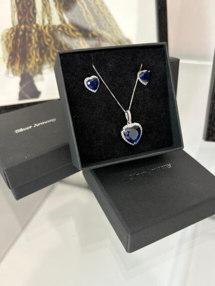 Parure Silver Armony cuore blu con orecchino a lobo