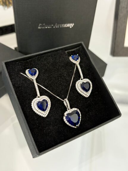 Parure Silver Armony cuore blu con orecchini pendenti