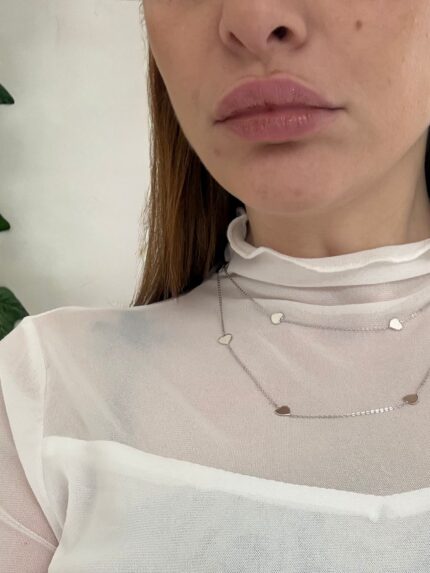 Collana lunga silver armony doppio giro con elementi a cuore