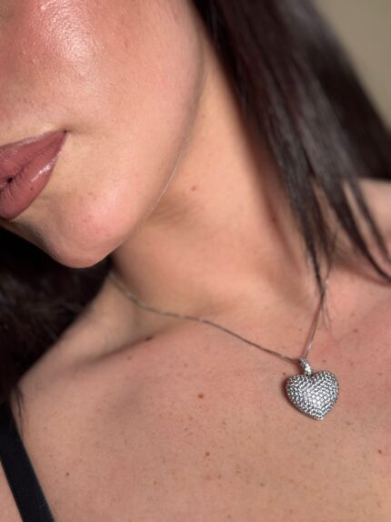 Collana Silver Armony con cuore pavé zirconi XL