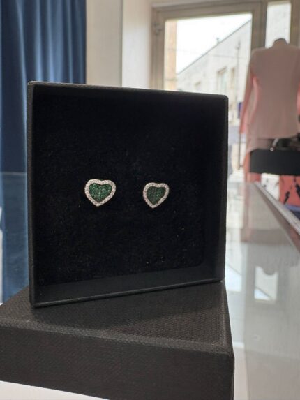 ORECCHINI CUORE DUAL LIGHT GREEN – SILVER HARMONY