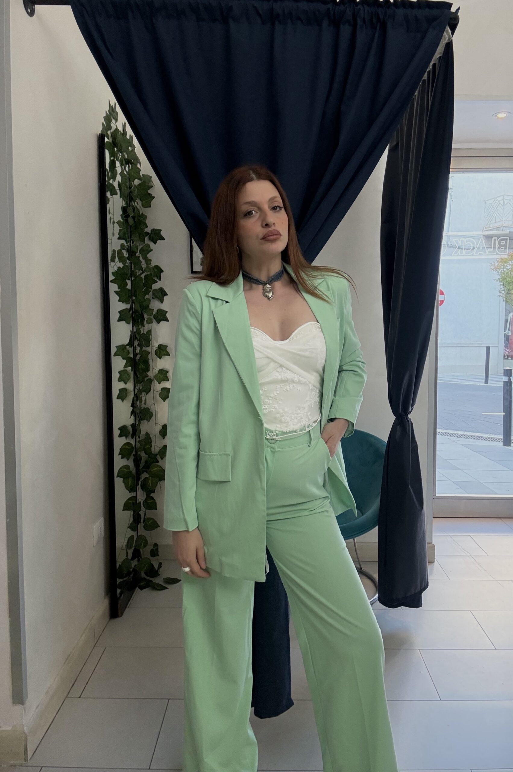 Tailleur essential giacca oversize verde menta