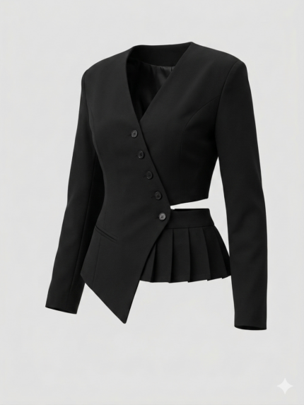 Tailleur con giacca asimmetrica e cut out