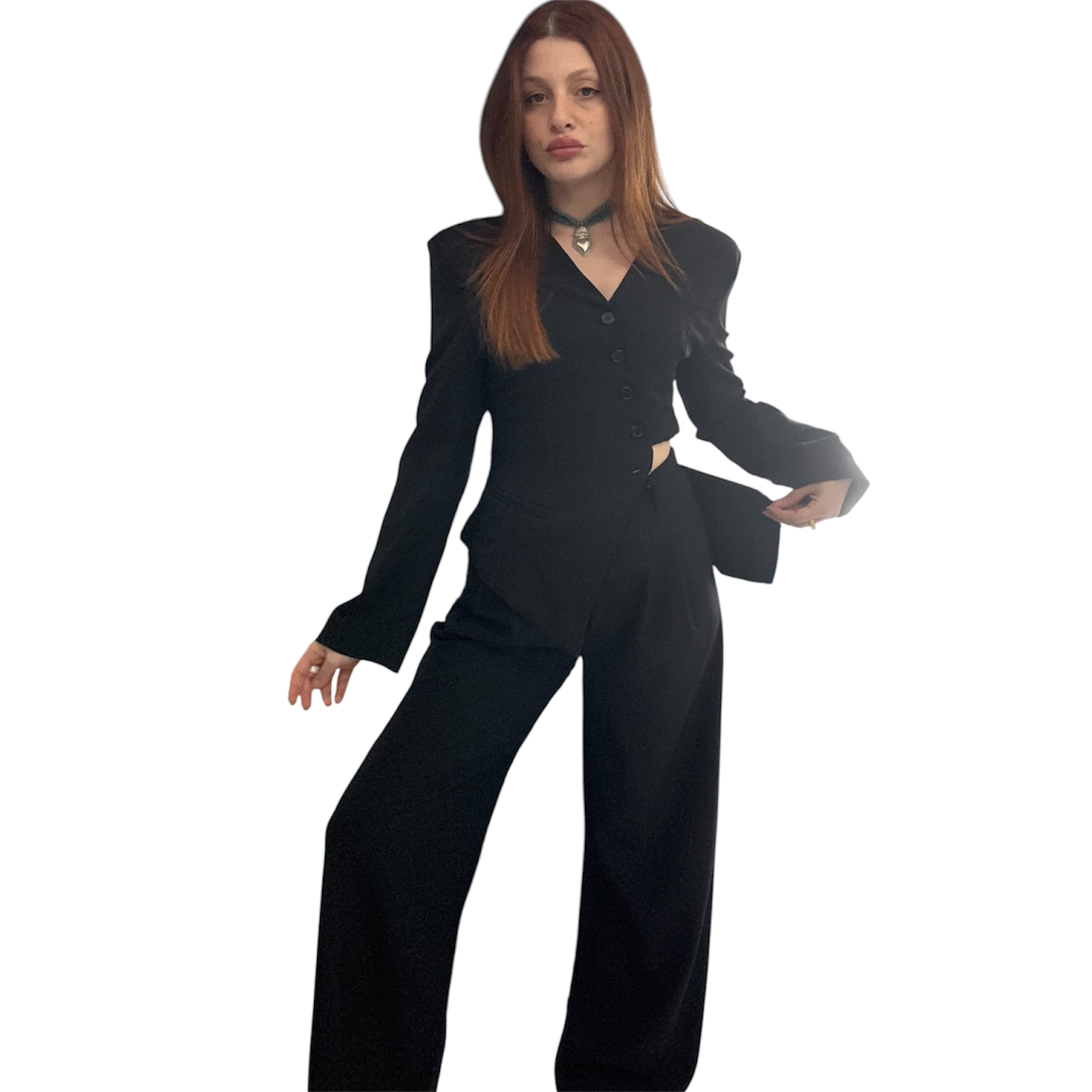 Tailleur con giacca asimmetrica e cut out - immagine 7