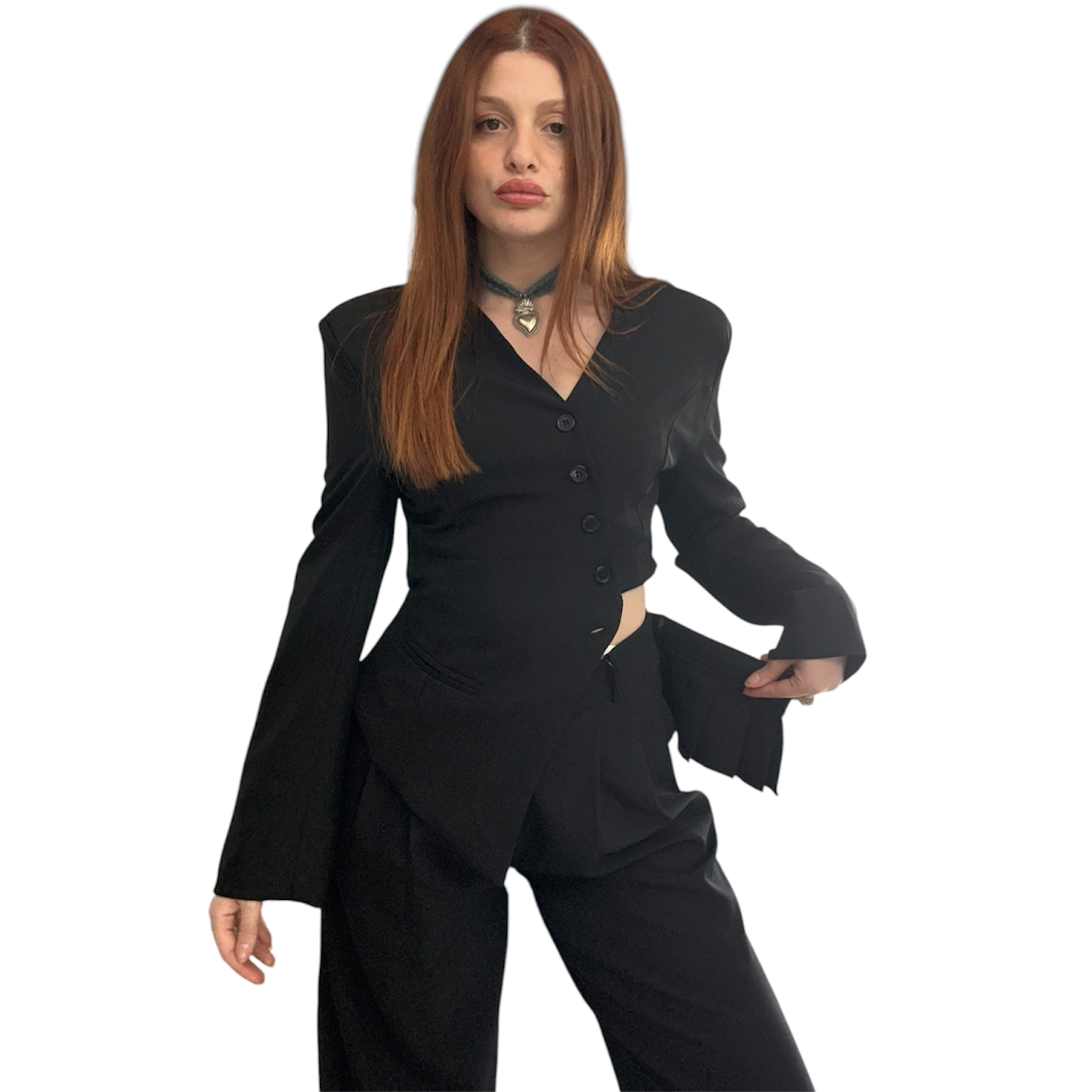 Tailleur con giacca asimmetrica e cut out - immagine 6