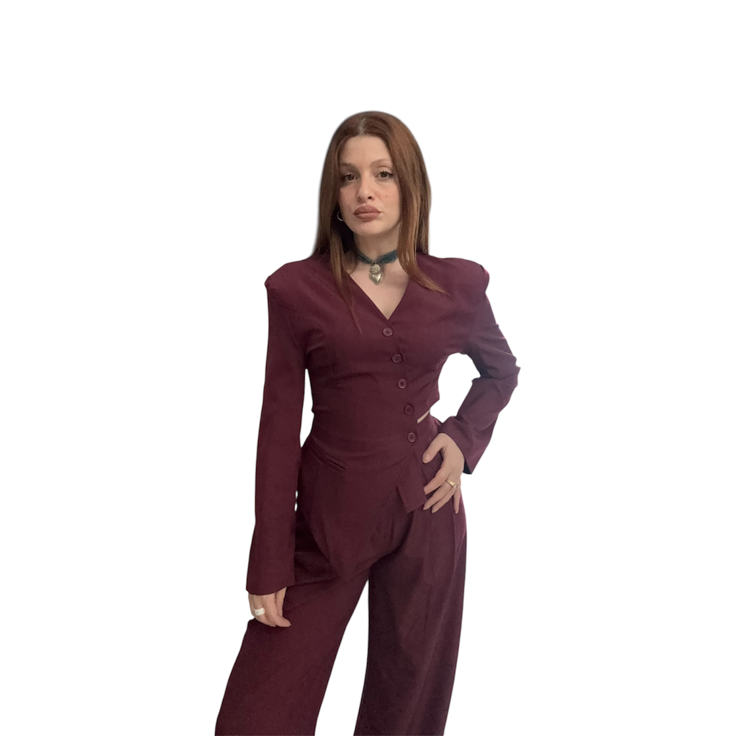 Tailleur con giacca asimmetrica e cut out - immagine 2