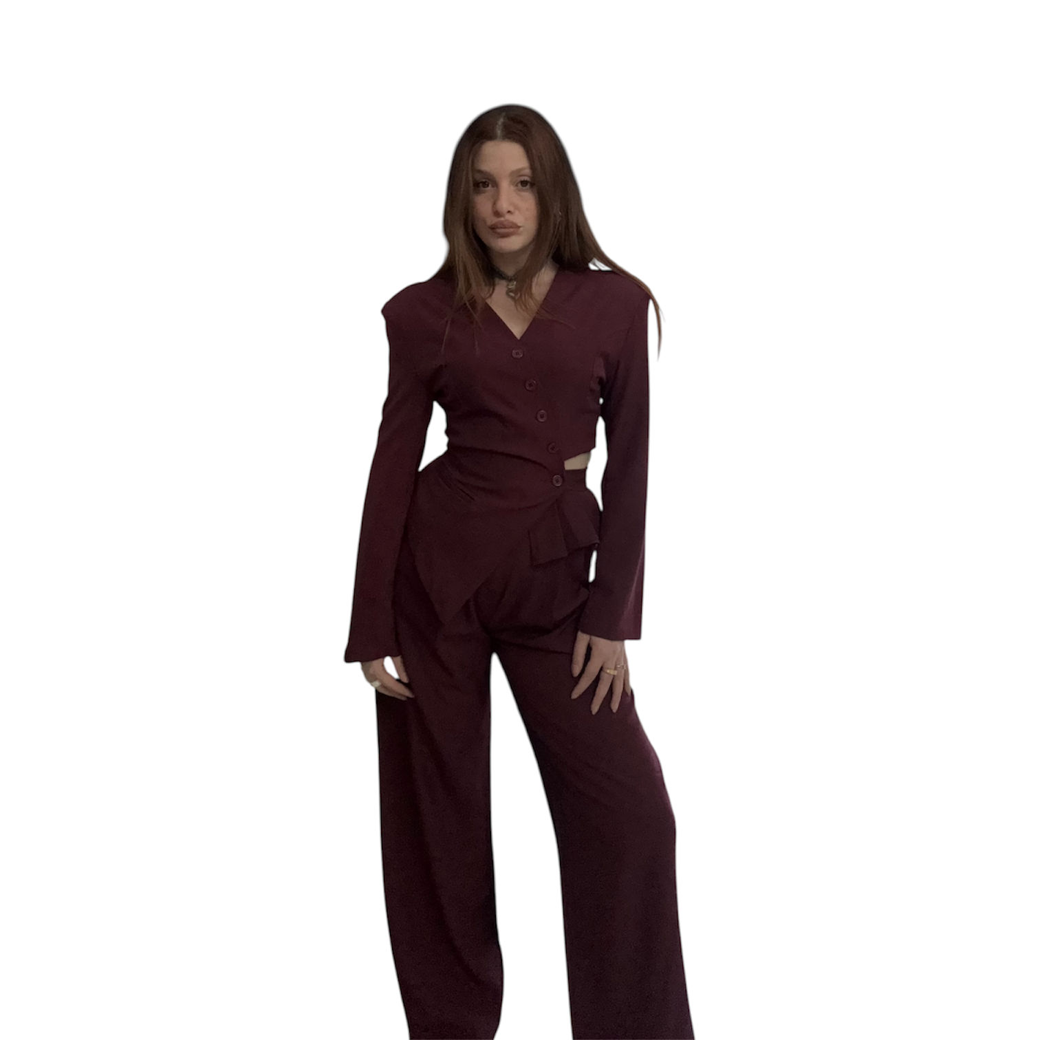 Tailleur con giacca asimmetrica e cut out - immagine 3