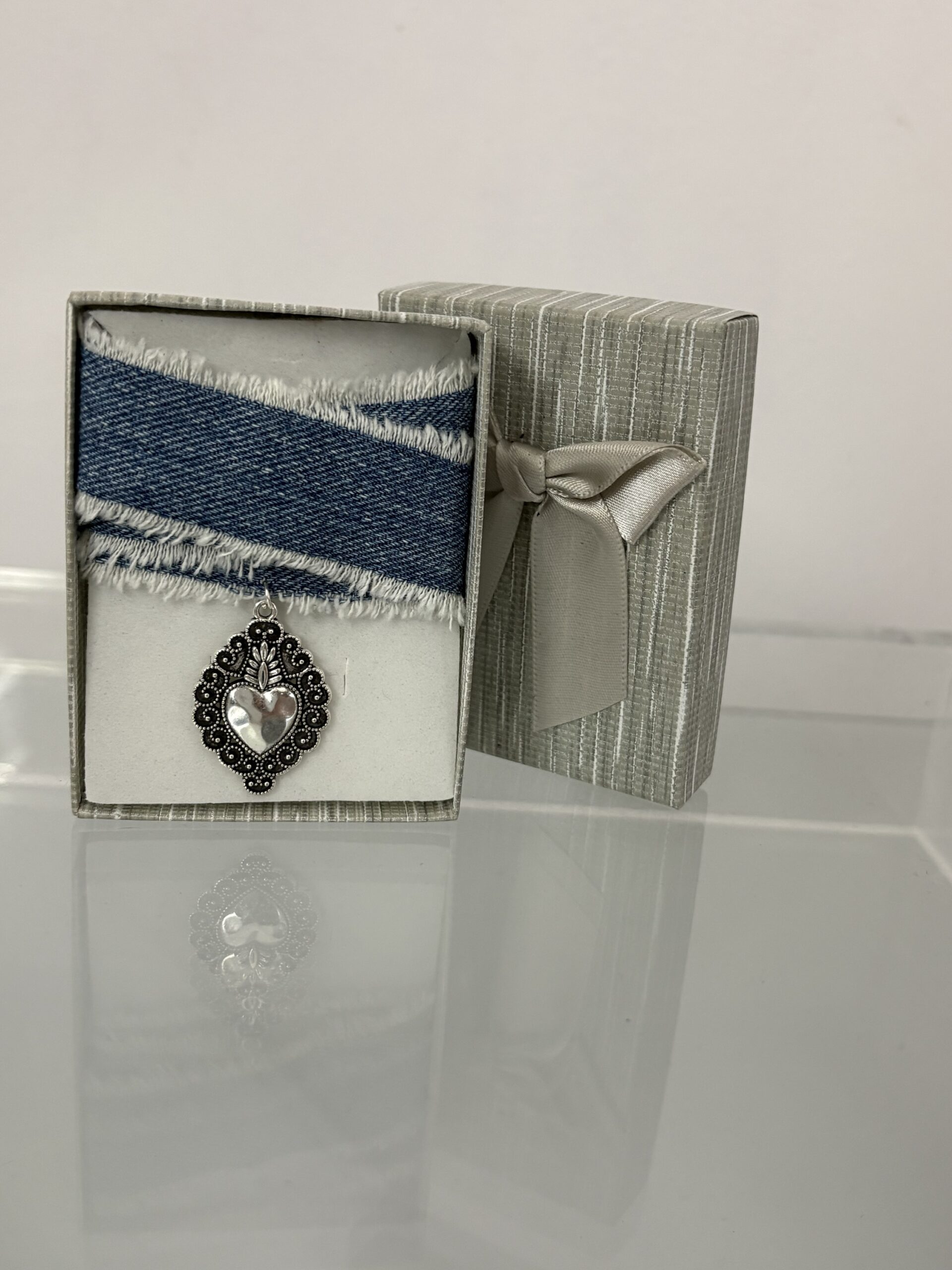 Chocker denim cuore in acciaio inossidabile - immagine 2