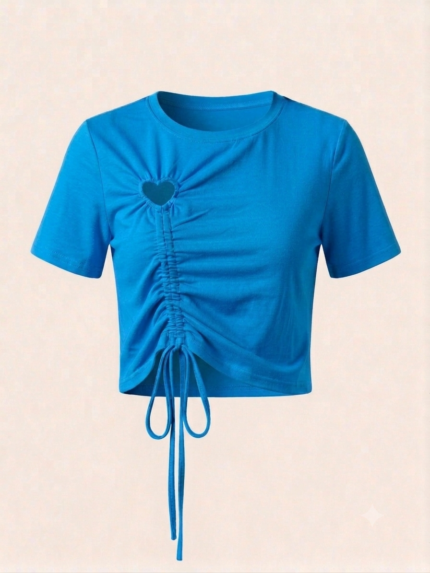 T-shirt basic con Cut-Out Cuore e Arricciatura Regolabile