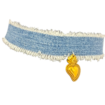 Chocker Denim Cuore Sacro Dorato