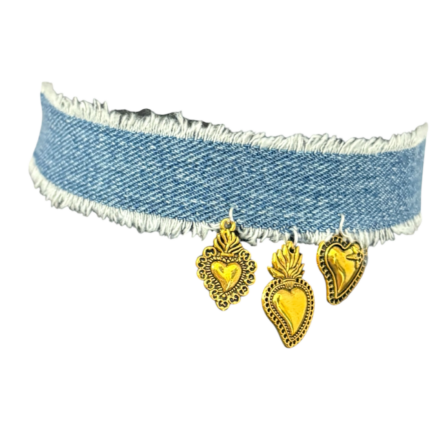 Chocker denim tre cuori