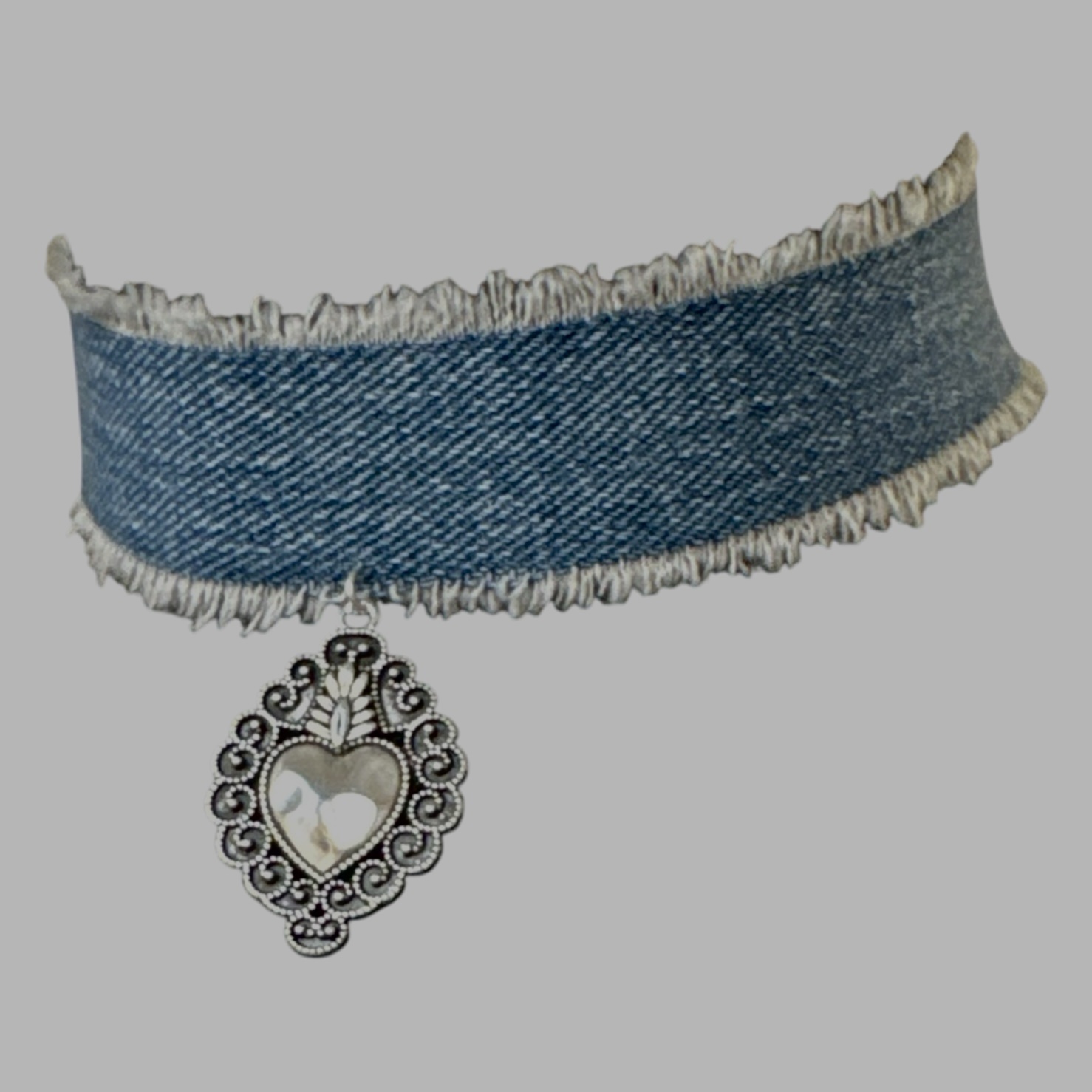 Chocker denim cuore in acciaio inossidabile